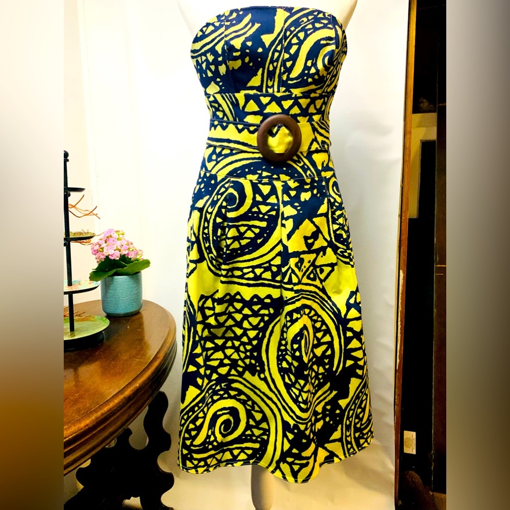 Kay Unger Bold Geometric Print, Strapless Mini Dress 4